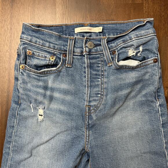 Levi's Wedgie Skinny Jeans Womens 25 High Rise Distressed Button Fly 52305-0024 - Picture 11 of 16